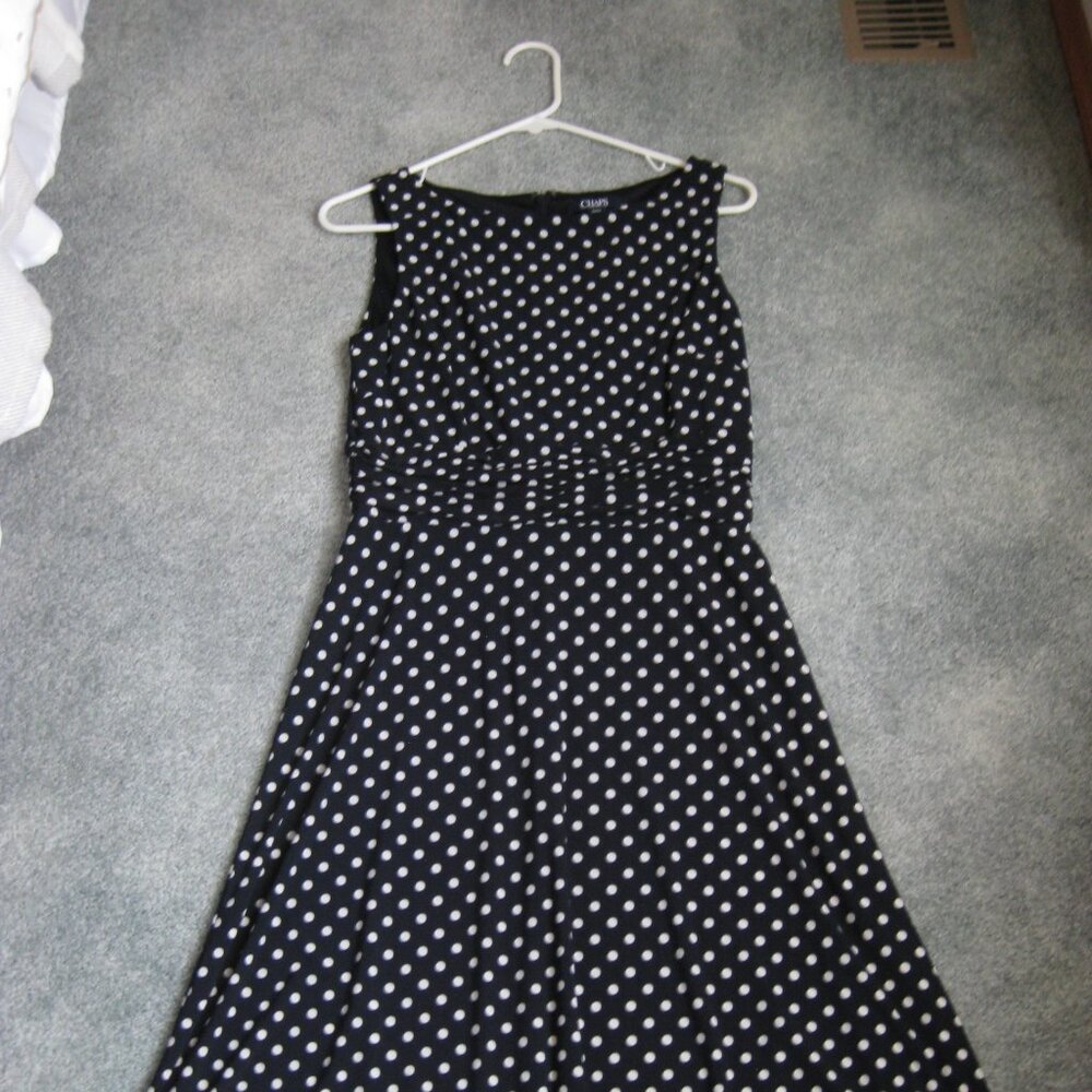 Chaps Sleeveless Dress Women's Black Polka Dot Medium EUC